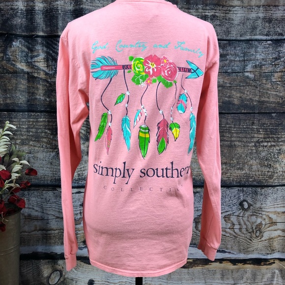 Simply Southern Tops - Simply Southern peach tee “God Country and Family”